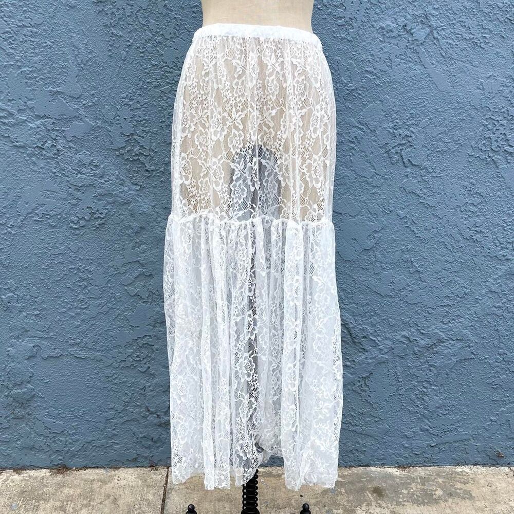 White lace maxi skirt sheer Size large